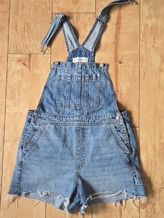 Denim Forum Pants - Denim Forum Light Blue Frayed Hem Short Overalls